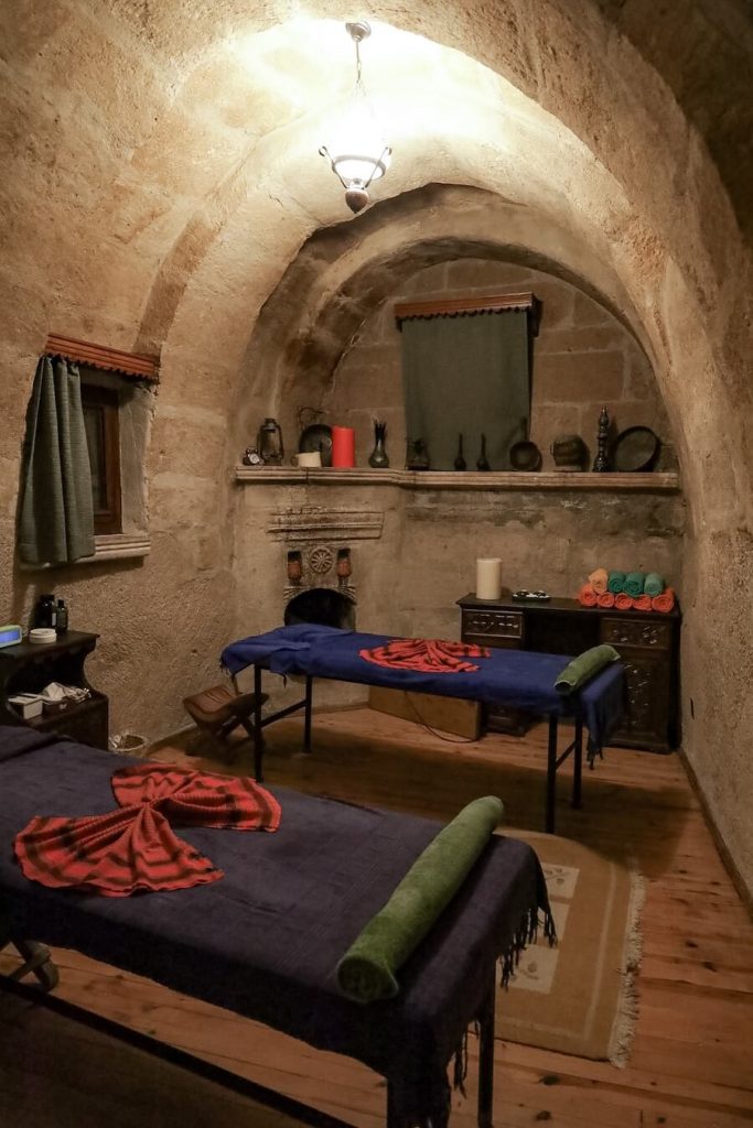 The massage treatment cave room at the Kelebek Cave Hammam in Göreme.
