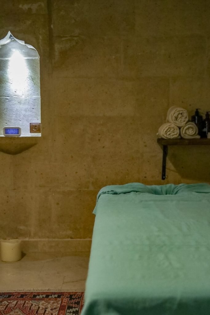 A massage table in a Turkish Hammam in Cappadocia.