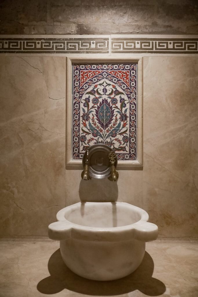 A marble basin in a Turkish Hammam in Cappadocia.