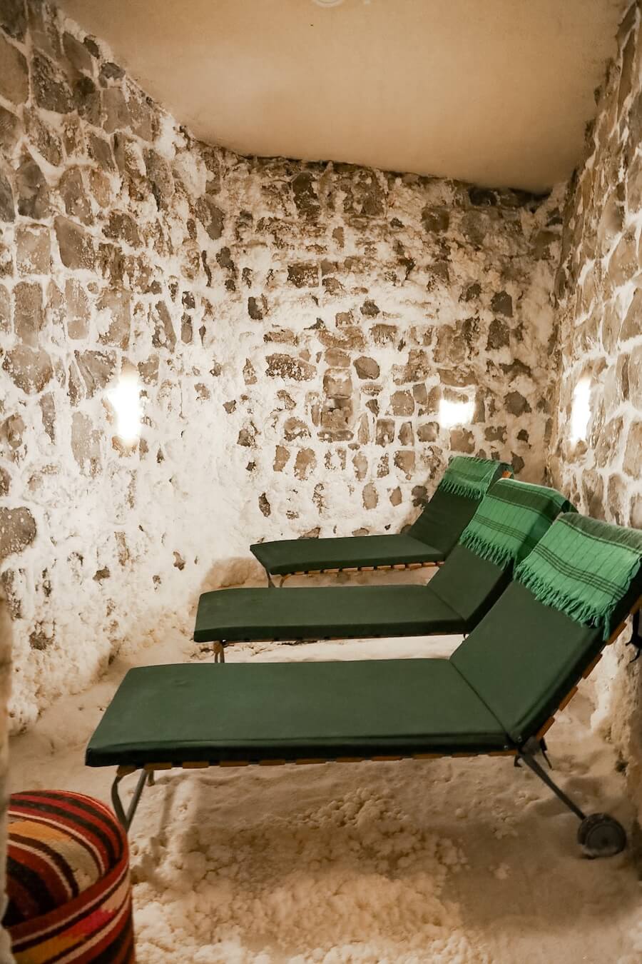 Chairs are prepared for relaxation in the cave like Heybe Hammam.